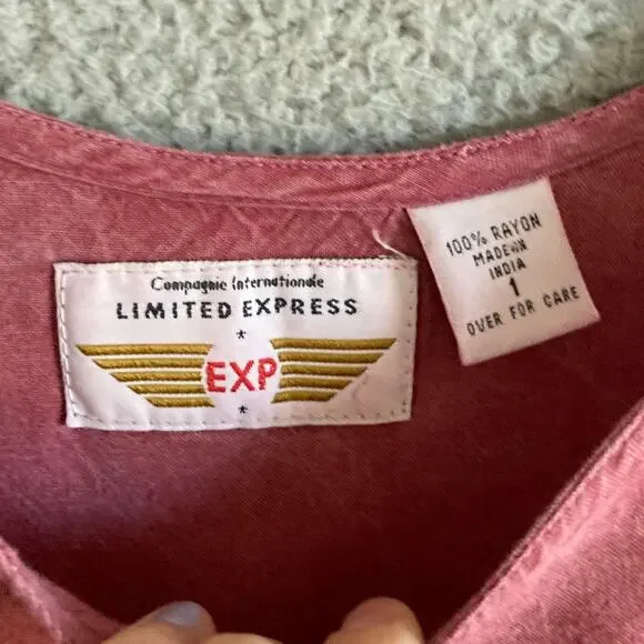 Vintage Express Midi Dress 1 Medium Tank Pockets Jersey Round Neck Stone Red 80s - Picture 5 of 13